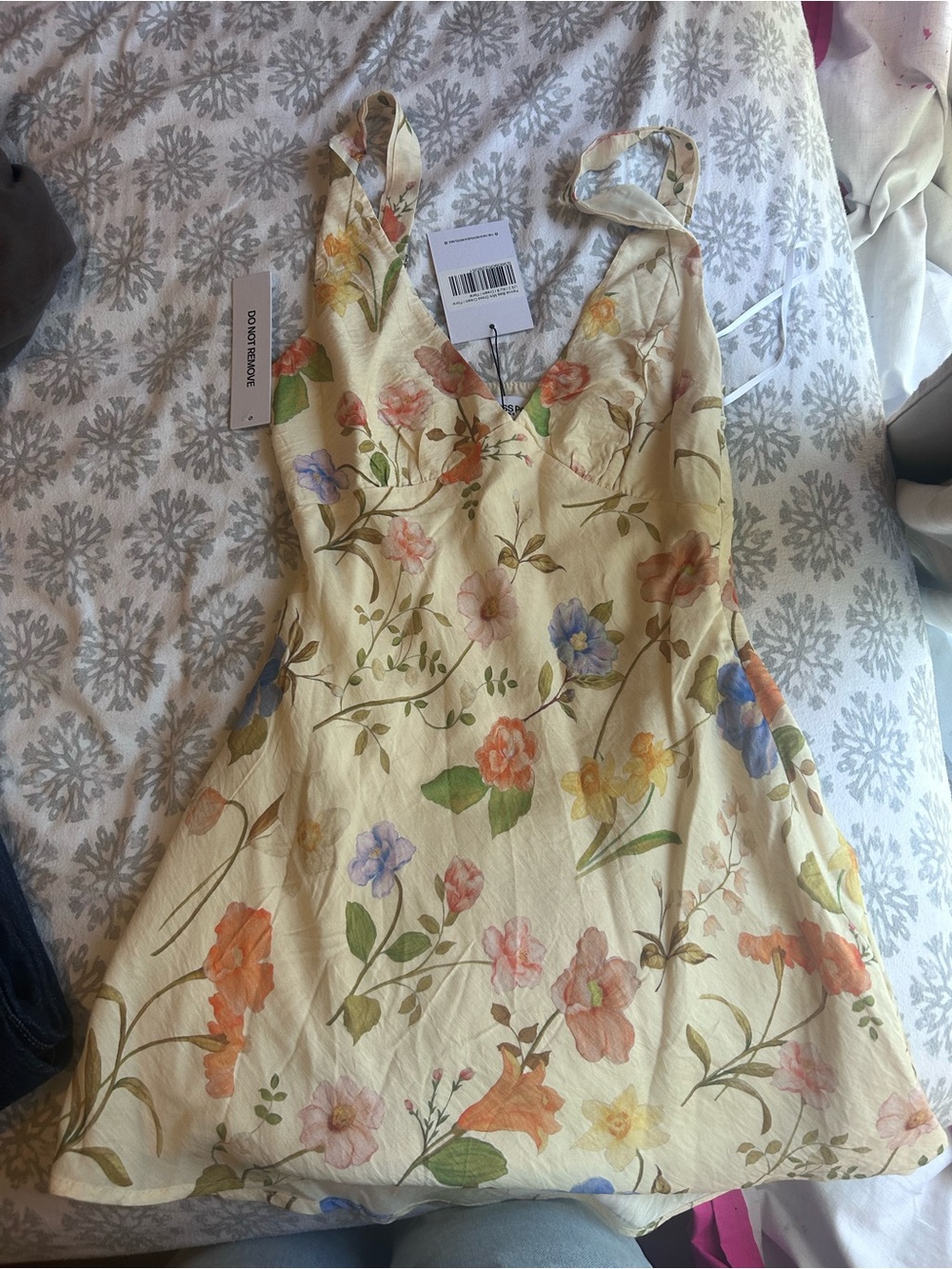 Princess Polly Floral V-Neck Sundress in Cream with Multi-Color Flowers